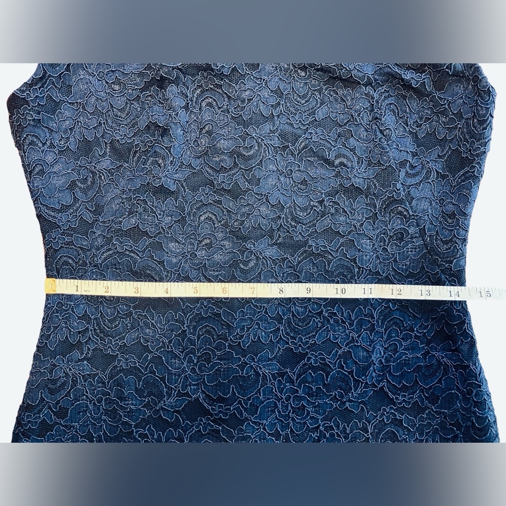 EUC LAUREN RALPH LAUREN Navy Lace Overlay Cap Sleeve Midi Sheath Dress Size 4 - Picture 12 of 14